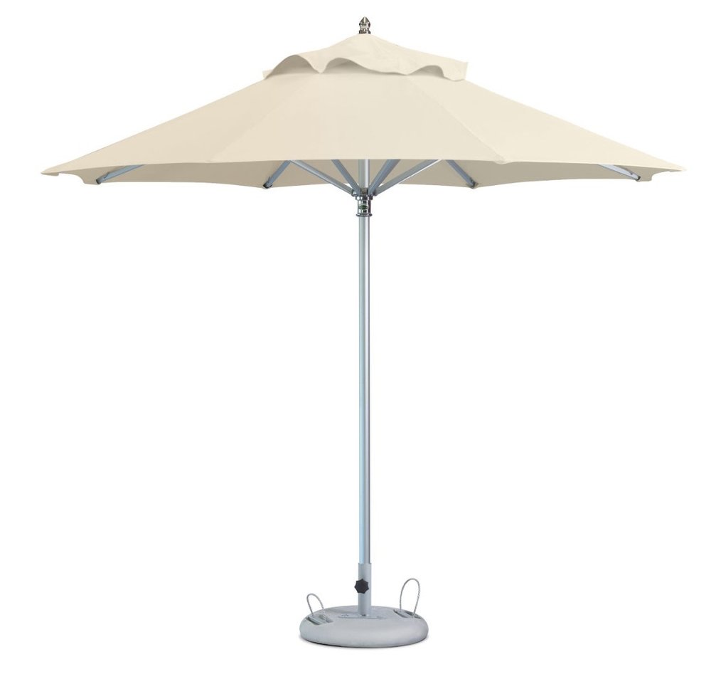 10' Ecru Polyester Round Tilt Cantilever Patio Umbrella with Stand