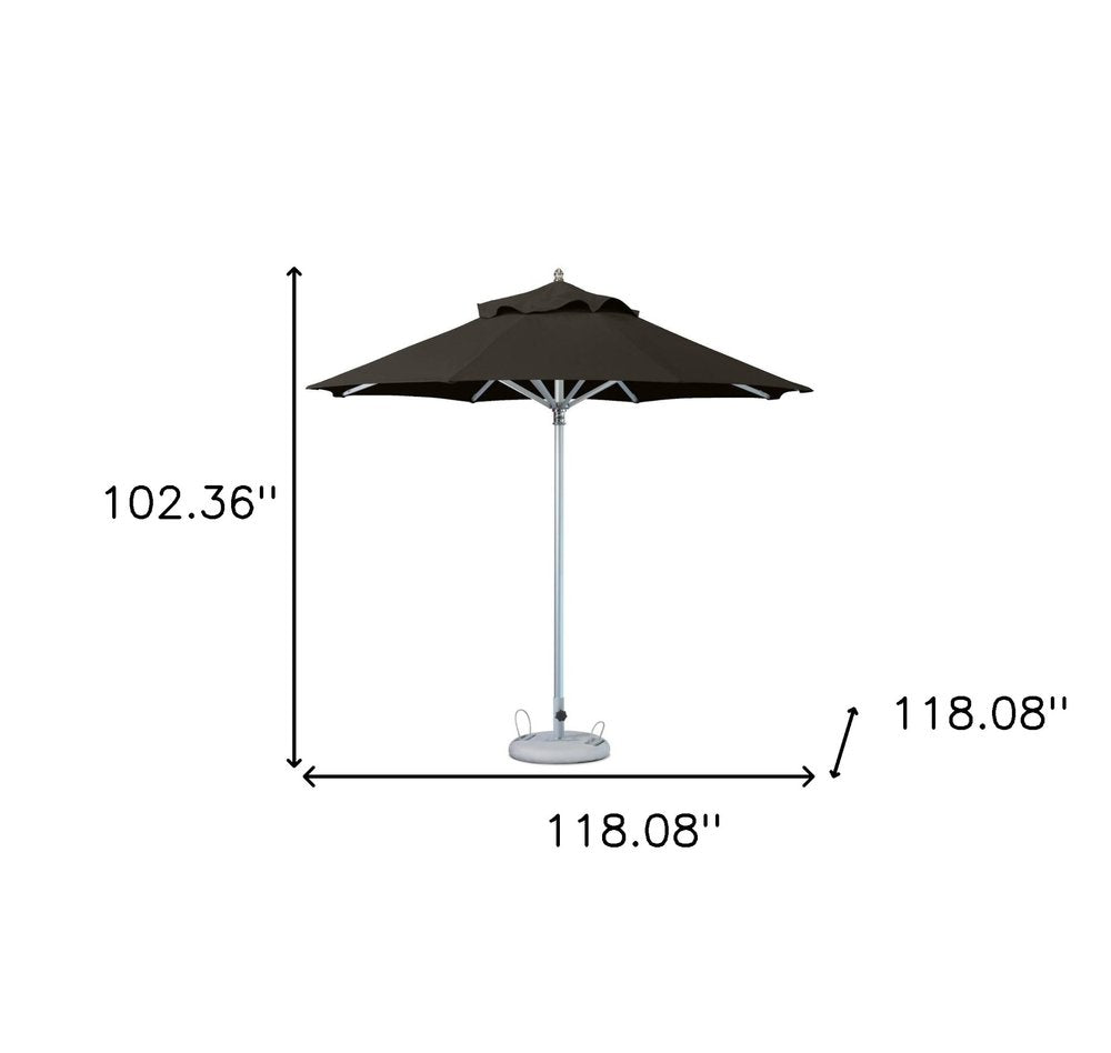 10' Black Polyester Round Market Patio Umbrella. Outdoor umbrella isolated on a plain white background, finished in black fabric.