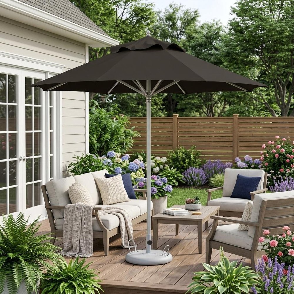 10' Black Polyester Round Market Patio Umbrella