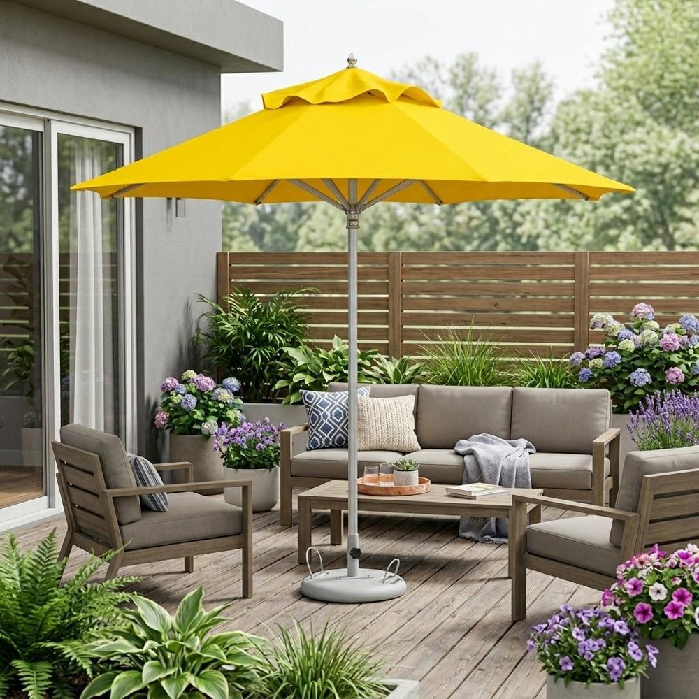 10' Yellow Polyester Round Tilt Cantilever Patio Umbrella with Stand