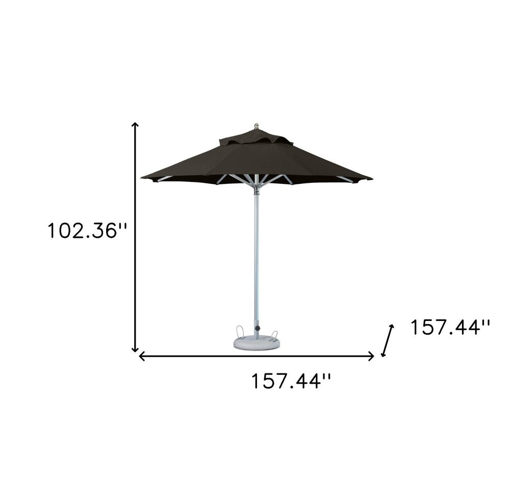 13' Black Polyester Round Tilt Cantilever Patio Umbrella with Stand. Outdoor umbrella isolated on a plain white background, showing a black fabric surface.