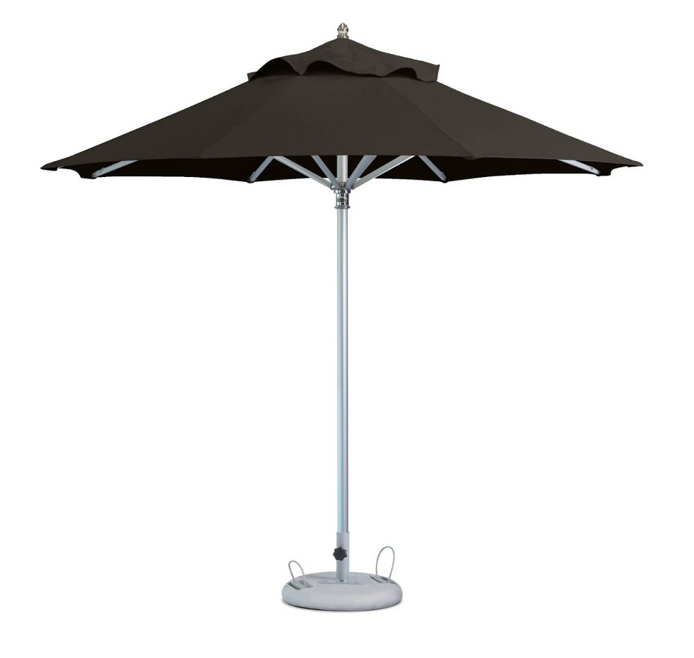 13' Black Polyester Round Tilt Cantilever Patio Umbrella with Stand. Outdoor umbrella isolated on a plain white background, in a black fabric finish.