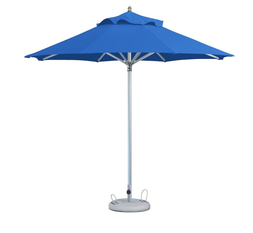 13' Blue Polyester Round Tilt Cantilever Patio Umbrella with Stand. Outdoor umbrella isolated on a plain white background, showing a blue fabric surface.
