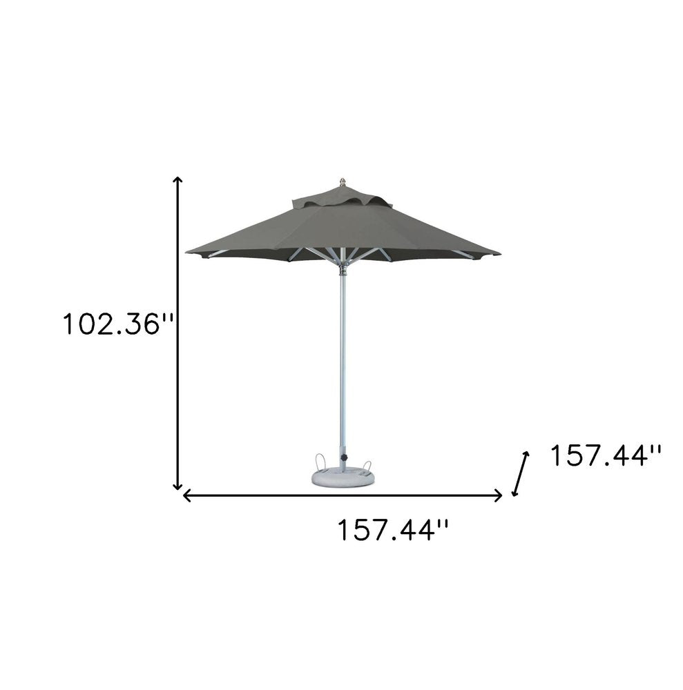 13' Charcoal Polyester Round Tilt Cantilever Patio Umbrella with Stand. Outdoor umbrella isolated on a plain white background, showing a charcoal fabric surface.