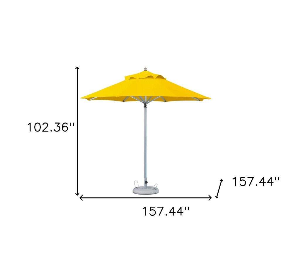 13' Yellow Polyester Round Market Patio Umbrella. Outdoor umbrella isolated on a plain white background, in a yellow fabric finish.