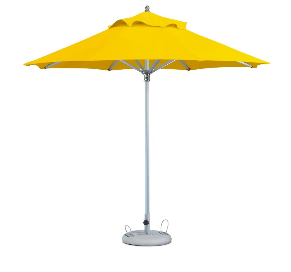 13' Yellow Polyester Round Market Patio Umbrella. Outdoor umbrella isolated on a plain white background, finished in yellow fabric.