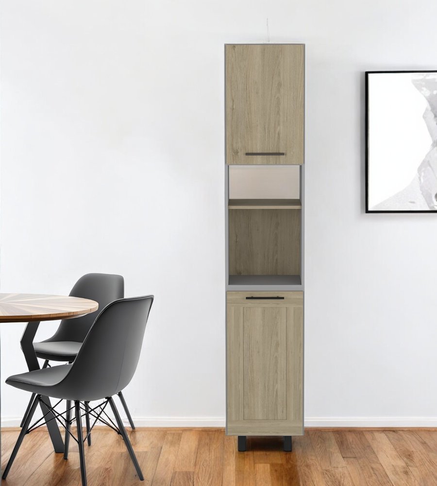 82" Gray And Oak Wood Pantry Or Storage Closet on a white background