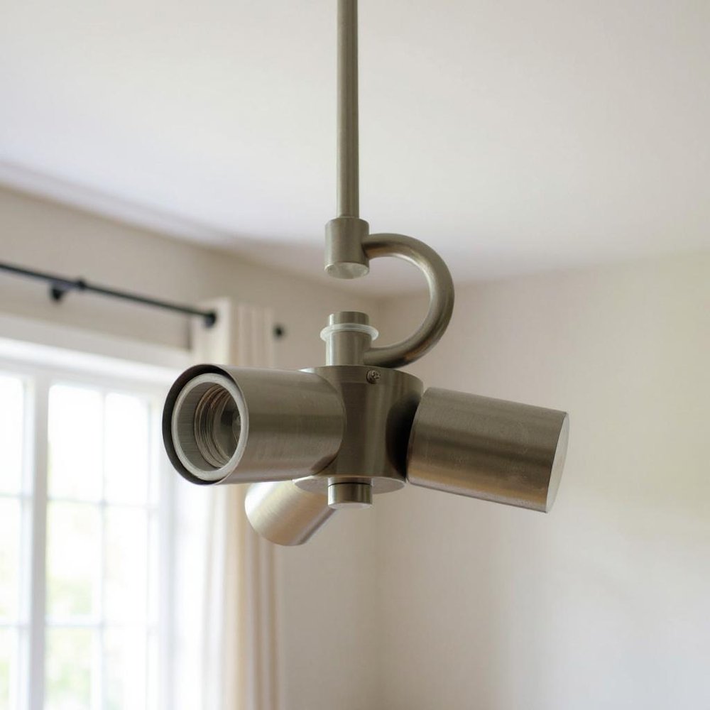 Nickel Bulb Three Light Metal Chandelier