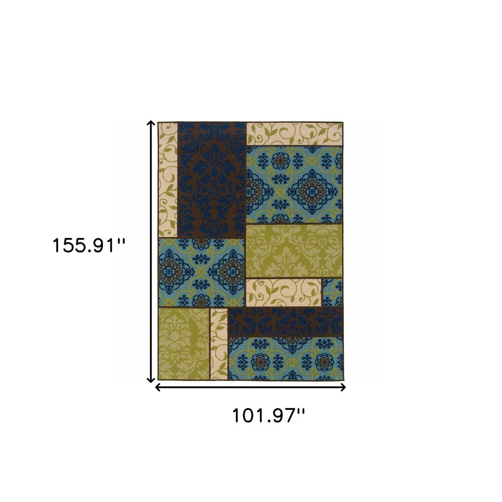 9' X 13' Brown Geometric Stain Resistant Indoor Outdoor Area Rug on a white background