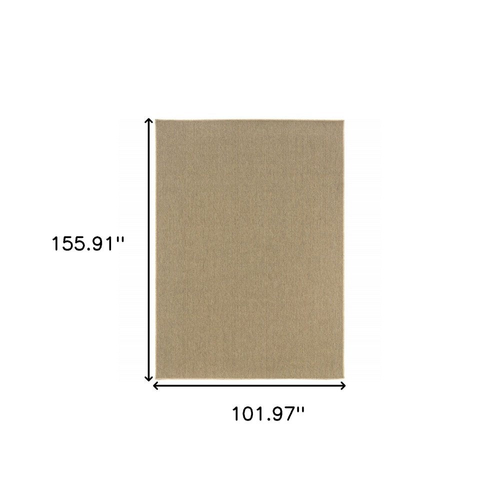 9' X 13' Beige Stain Resistant Indoor Outdoor Area Rug on a white background