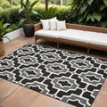 9' X 13' Black and Gray Geometric Stain Resistant Indoor Outdoor Area Rug