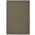 9' X 13' Black and Tan Geometric Stain Resistant Indoor Outdoor Area Rug on a white background
