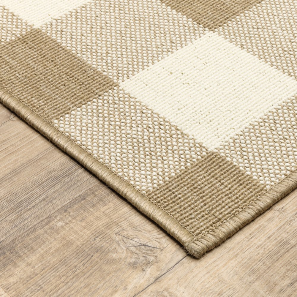 9' X 13' Gray and Ivory Geometric Stain Resistant Indoor Outdoor Area Rug - SKU 507020