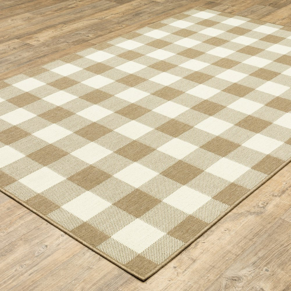 9' X 13' Gray and Ivory Geometric Stain Resistant Indoor Outdoor Area Rug - SKU 507020
