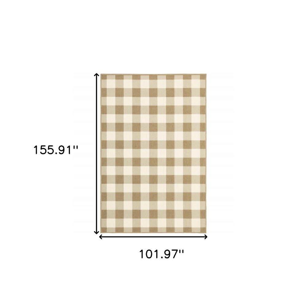 9' X 13' Gray and Ivory Geometric Stain Resistant Indoor Outdoor Area Rug - SKU 507020
