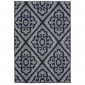 9' X 13' Blue and Ivory Geometric Stain Resistant Indoor Outdoor Area Rug on a white background