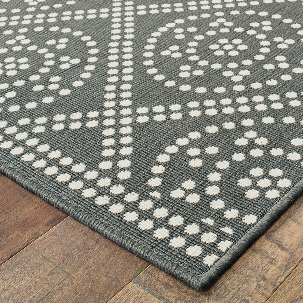 9' X 13' Gray and Ivory Geometric Stain Resistant Indoor Outdoor Area Rug - SKU 507038