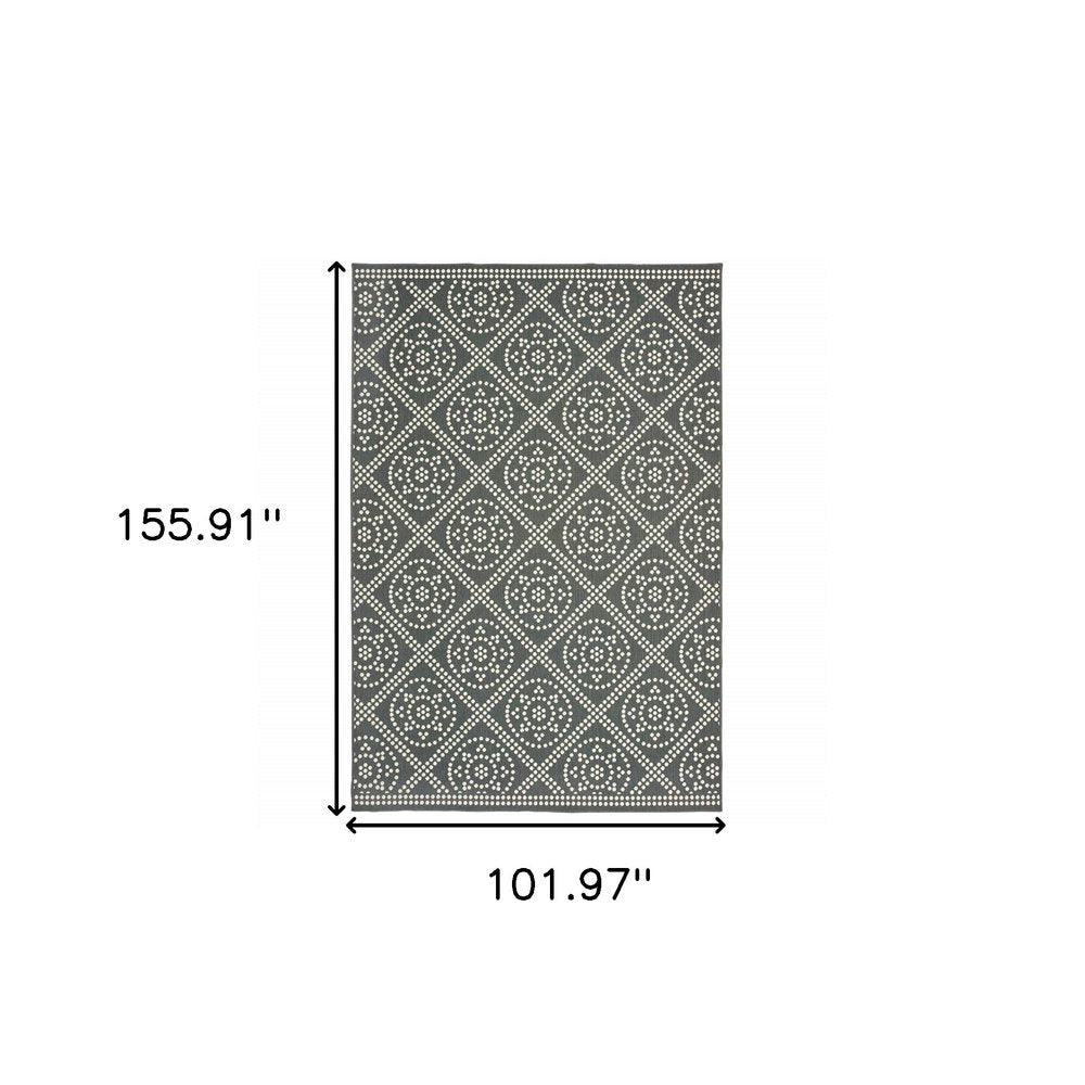 9' X 13' Gray and Ivory Geometric Stain Resistant Indoor Outdoor Area Rug - SKU 507038