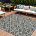 9' X 13' Gray and Ivory Geometric Stain Resistant Indoor Outdoor Area Rug
