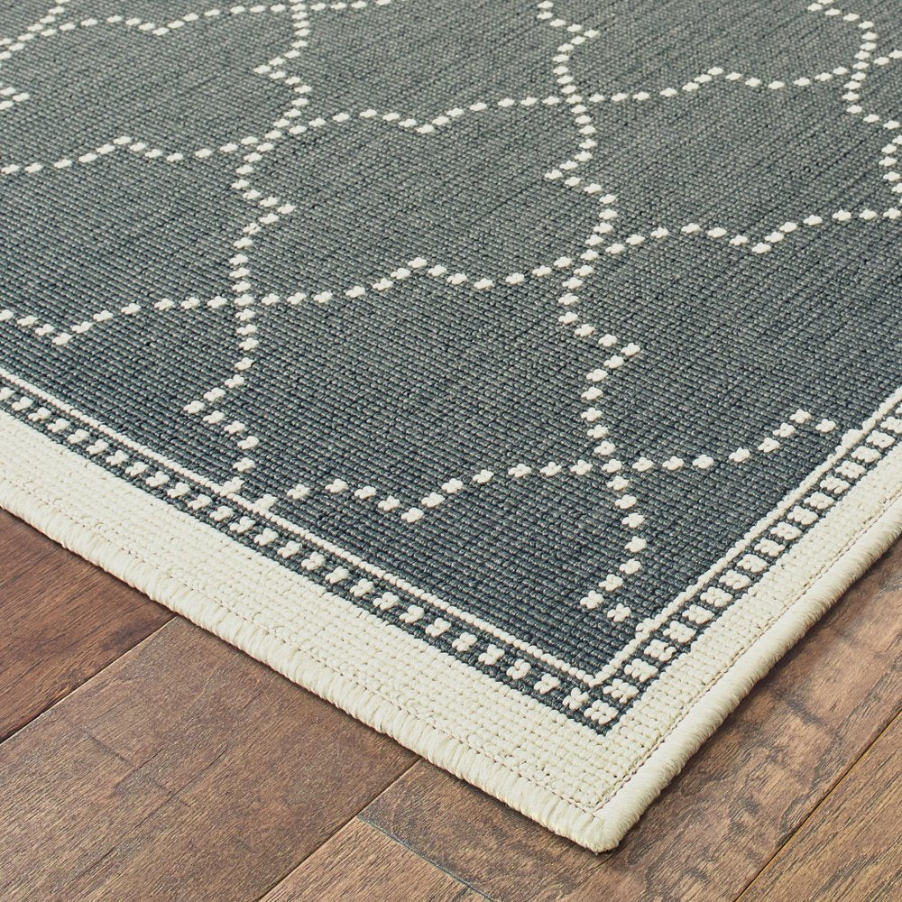 9' X 13' Gray and Ivory Geometric Stain Resistant Indoor Outdoor Area Rug - SKU 507056