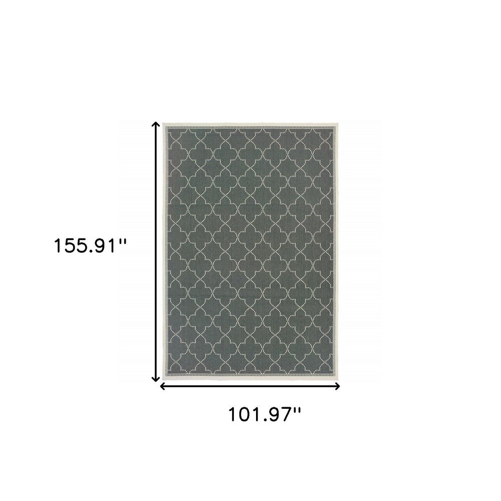 9' X 13' Gray and Ivory Geometric Stain Resistant Indoor Outdoor Area Rug - SKU 507056