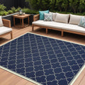 9' X 13' Blue and Ivory Geometric Stain Resistant Indoor Outdoor Area Rug