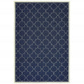 9' X 13' Blue and Ivory Geometric Stain Resistant Indoor Outdoor Area Rug on a white background