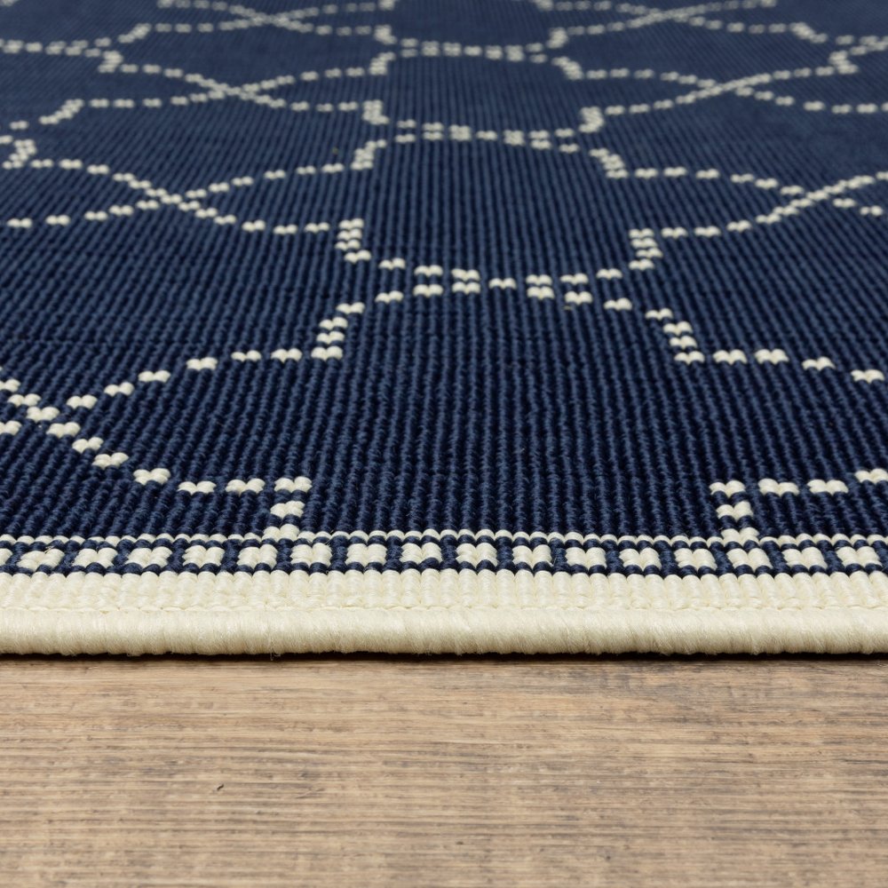 9' X 13' Blue and Ivory Geometric Stain Resistant Indoor Outdoor Area Rug - SKU 507065