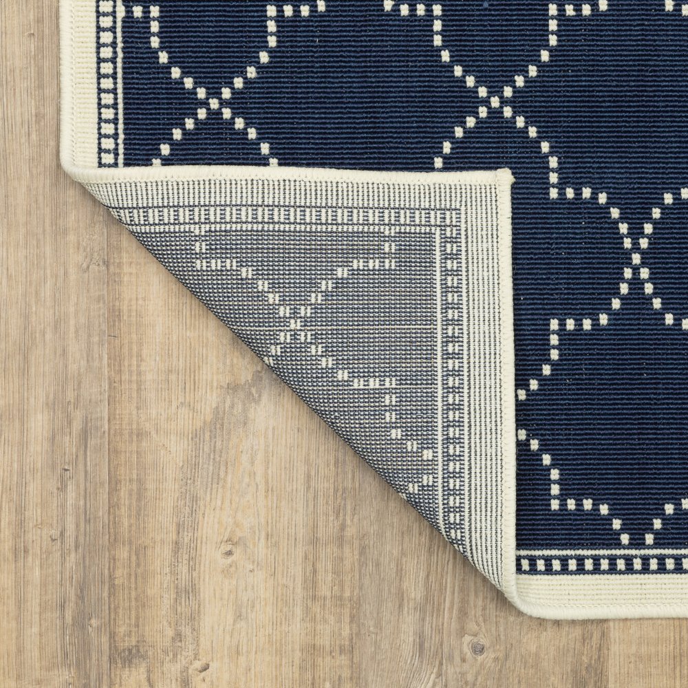 9' X 13' Blue and Ivory Geometric Stain Resistant Indoor Outdoor Area Rug - SKU 507065
