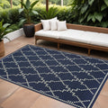 9' X 13' Blue and Ivory Geometric Stain Resistant Indoor Outdoor Area Rug