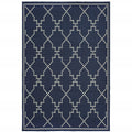 9' X 13' Blue and Ivory Geometric Stain Resistant Indoor Outdoor Area Rug on a white background