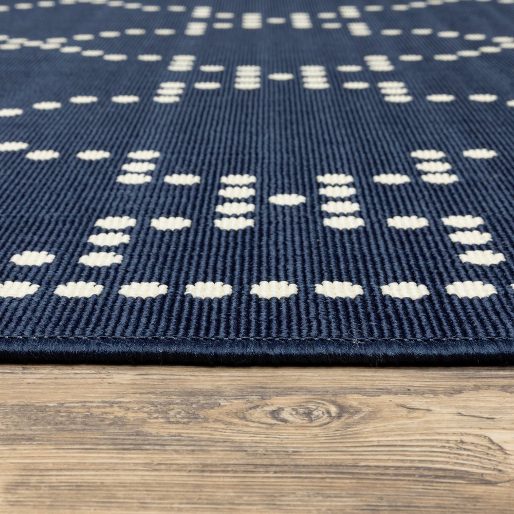 9' X 13' Blue and Ivory Geometric Stain Resistant Indoor Outdoor Area Rug - SKU 507074