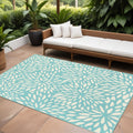 9' X 13' Blue and Ivory Floral Stain Resistant Indoor Outdoor Area Rug