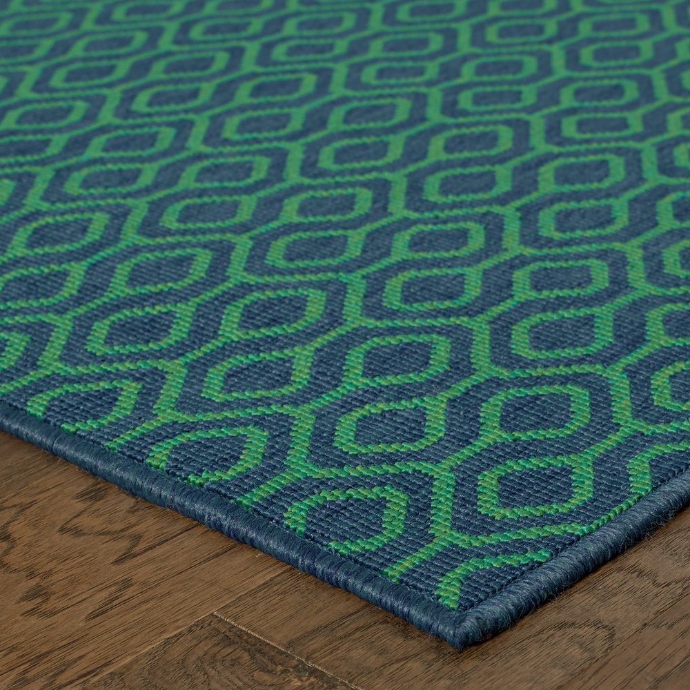 9' X 13' Blue and Green Geometric Stain Resistant Indoor Outdoor Area Rug - SKU 507099