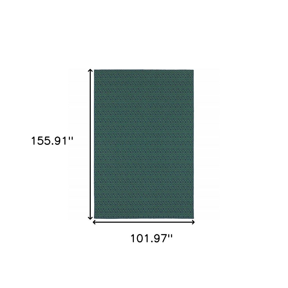 9' X 13' Blue and Green Geometric Stain Resistant Indoor Outdoor Area Rug - SKU 507099