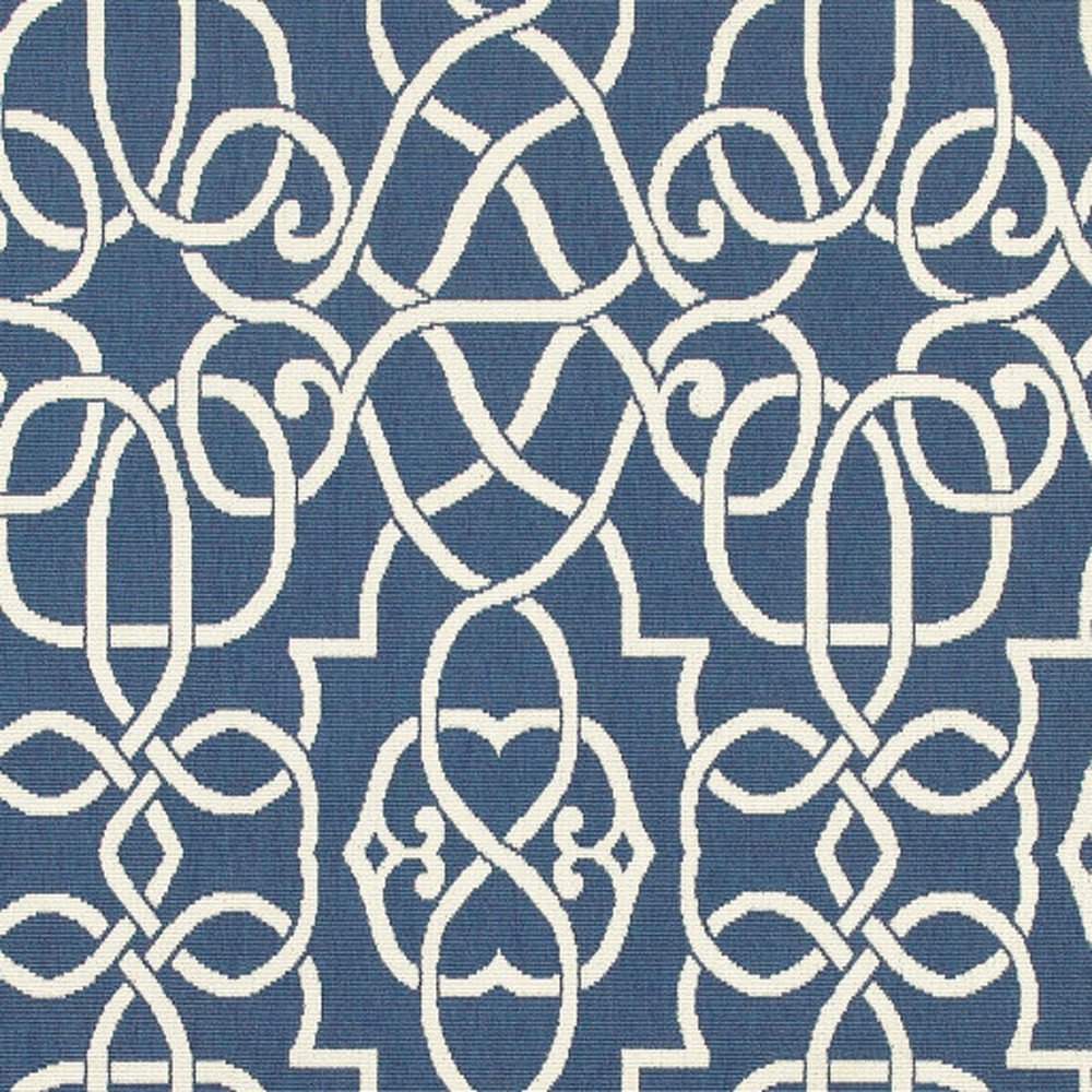9' X 13' Blue and Ivory Geometric Stain Resistant Indoor Outdoor Area Rug close-up detail