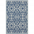 9' X 13' Blue and Ivory Geometric Stain Resistant Indoor Outdoor Area Rug on a white background