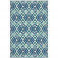 9' X 13' Blue and Ivory Geometric Stain Resistant Indoor Outdoor Area Rug on a white background