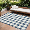 9' X 13' Blue and Ivory Geometric Stain Resistant Indoor Outdoor Area Rug