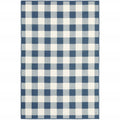 9' X 13' Blue and Ivory Geometric Stain Resistant Indoor Outdoor Area Rug on a white background