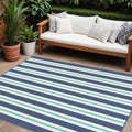 9' X 13' Blue and Ivory Geometric Stain Resistant Indoor Outdoor Area Rug