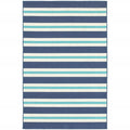 9' X 13' Blue and Ivory Geometric Stain Resistant Indoor Outdoor Area Rug on a white background