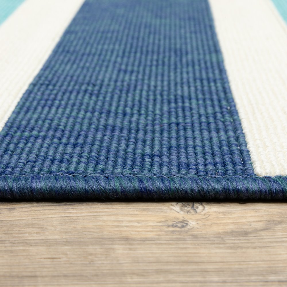 9' X 13' Blue and Ivory Geometric Stain Resistant Indoor Outdoor Area Rug - SKU 507147