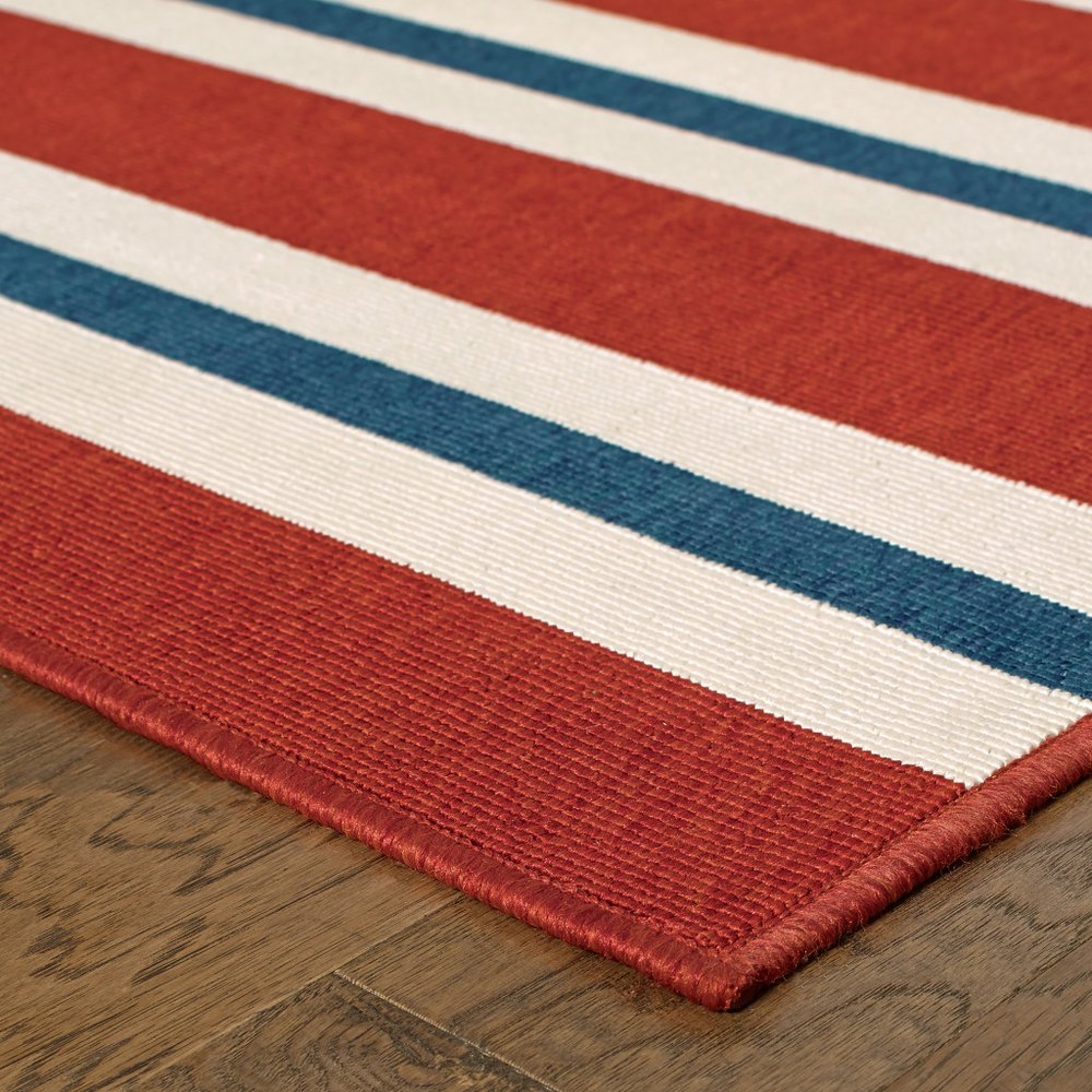 9' X 13' Red and Ivory Geometric Stain Resistant Indoor Outdoor Area Rug - SKU 507155