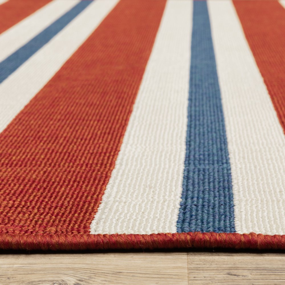 9' X 13' Red and Ivory Geometric Stain Resistant Indoor Outdoor Area Rug - SKU 507155