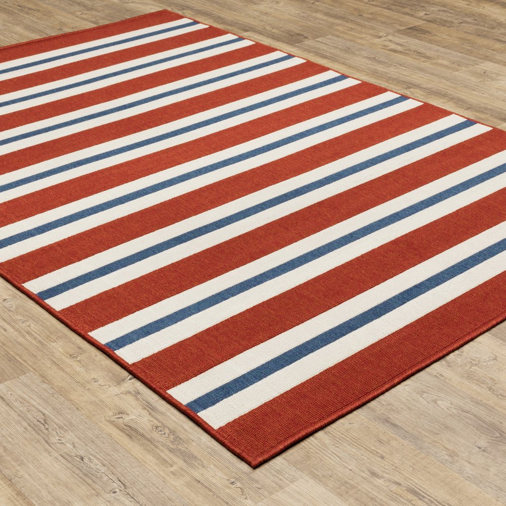 9' X 13' Red and Ivory Geometric Stain Resistant Indoor Outdoor Area Rug - SKU 507155