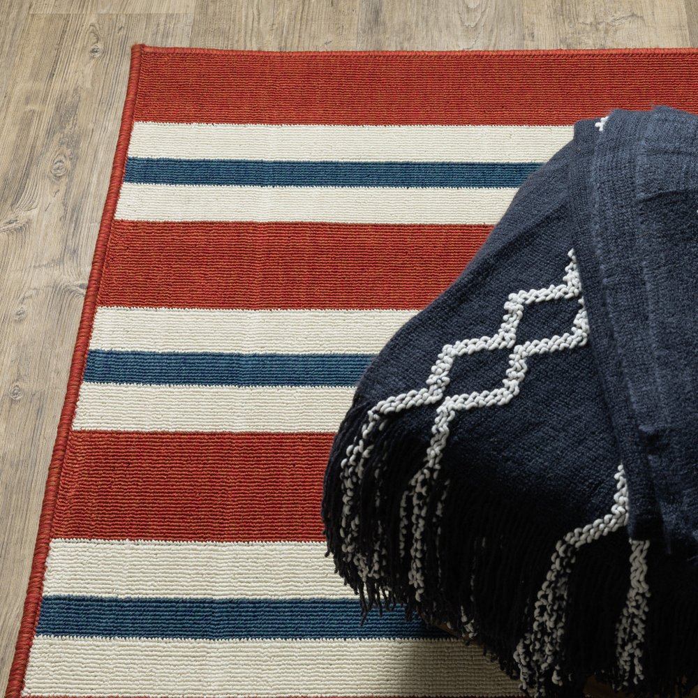 9' X 13' Red and Ivory Geometric Stain Resistant Indoor Outdoor Area Rug - SKU 507155