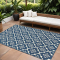 9' X 13' Blue and Ivory Floral Stain Resistant Indoor Outdoor Area Rug