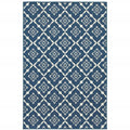9' X 13' Blue and Ivory Floral Stain Resistant Indoor Outdoor Area Rug on a white background