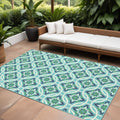 9' X 13' Blue and Green Geometric Stain Resistant Indoor Outdoor Area Rug